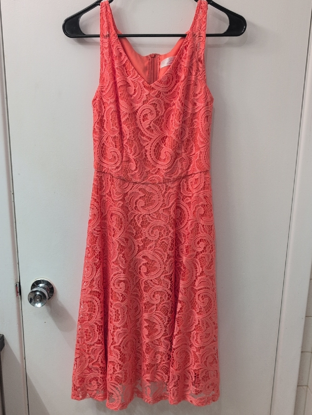 Sleeveless Coral Lace A-Line Dress